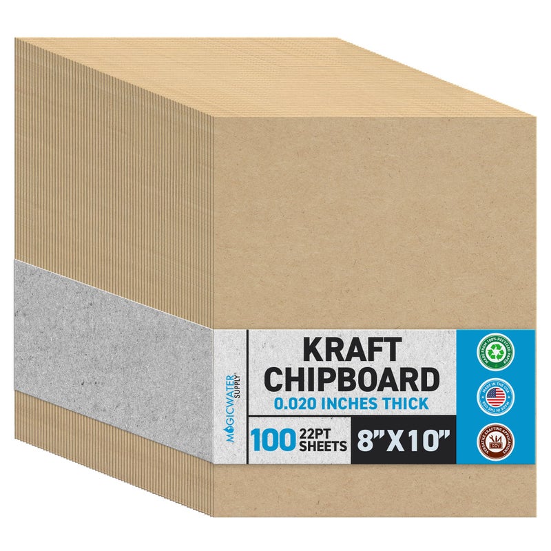 MagicWater Supply MagicWater Chipboard Sheet for DIY Projects - 8x10 Inch - 100 Pack - 22 pt - Heavy Duty Kraft (0.020 Inch Thick) Paperboard, For Scrapbooking, Books, Picture Frame Backing, Arts Project & Crafts - Image 1